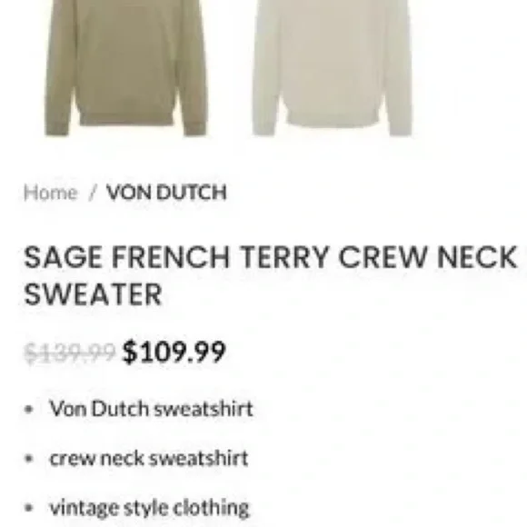 Von Dutch Men’s SAGE FRENCH TERRY CREW NECK
SWEATER/Pullover | NEW/NWT!!🤎🤎 - Picture 7 of 9